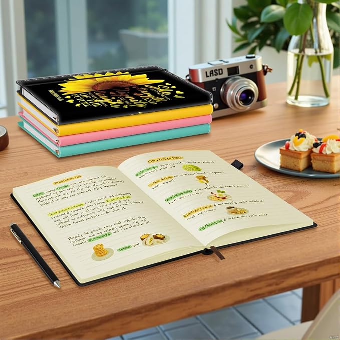 Hardcover Executive Notebooks, A5 PU Leather Lined Journal Notebook, 200 Pages Thick Paper Subject Notebooks for School,Work,Home Writing Business Notebook, Diary Book ，Sunflower Christian Bible