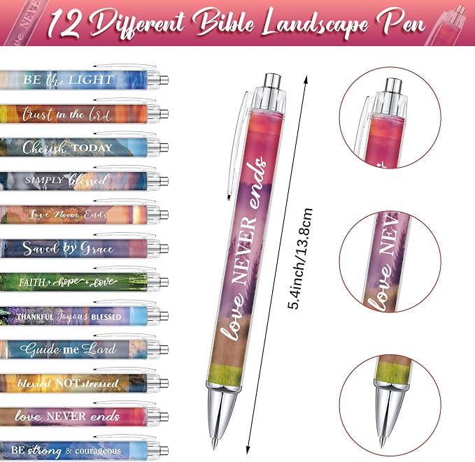 Colarr 12 Sets Christian Bulk Gifts for Women Bible Verse Pens Notebooks Religious VBS Scripture Ballpoint Pens Bookmarks Journal for Easter Sunday School Church Inspirational Supply(Scenery)
