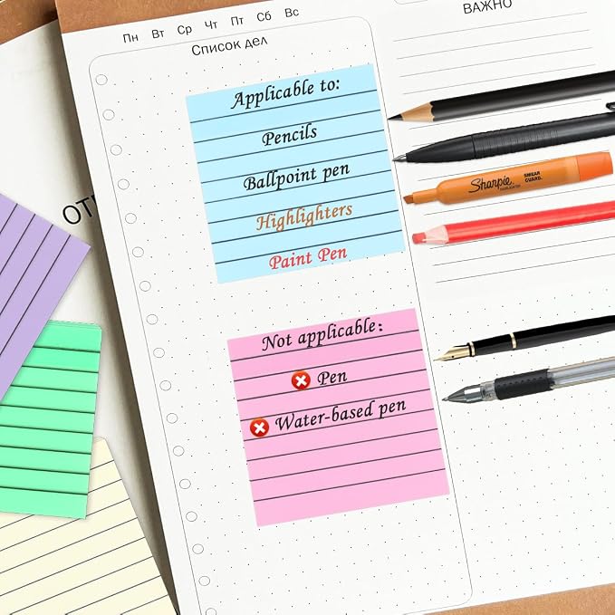 600 Sheets Transparent Sticky Notes with Lines, 3x3 Inch Colorful Annotation Sticky Notes, Waterproof See Through Sticky Notes or School Supplies & Office, Small