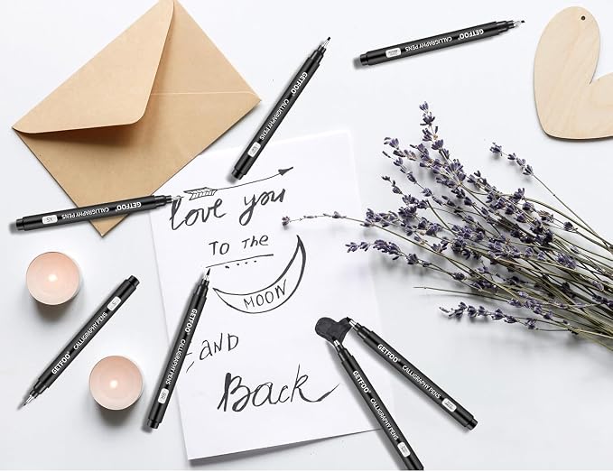10 Size Calligraphy Pen Set, Hand Lettering Brush Pens for Beginners | Brush Pens Calligraphy Set for Beginners, Calligraphy Markers for Sketching, Scrapbooking, Journaling & Hand Lettering