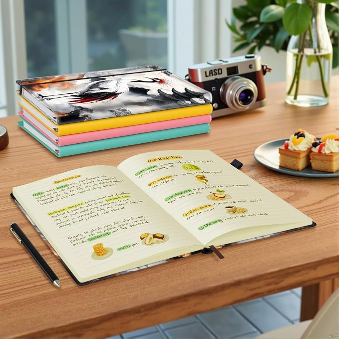 Hardcover Executive Notebooks, A5 PU Leather Lined Journal Notebook, 200 Pages Thick Paper Subject Notebooks for School,Work,Home Writing Business Notebook,White Crane Watercolor Painting
