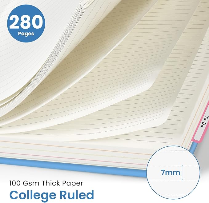 Hardcover Spiral Journal Notebooks for Work With Removable Dividers & Tabs, 8.5"x11" 5 Subject Notebook for Note Taking & Organizer, A4 College Ruled Lined Journal for Women & Writing, Mist, 280 Pages