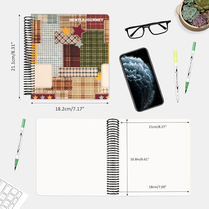 Hardcover Sketchbook,7.2"x8.3"Spiral Bound Drawing Pad,Plaid Patchwork | 150gsm(92lb)Acid-Free Thick Paper,Blank Art Journal for Adults,Artists&Beginners,Ideal for Sketching,Doodling and Mixed Media