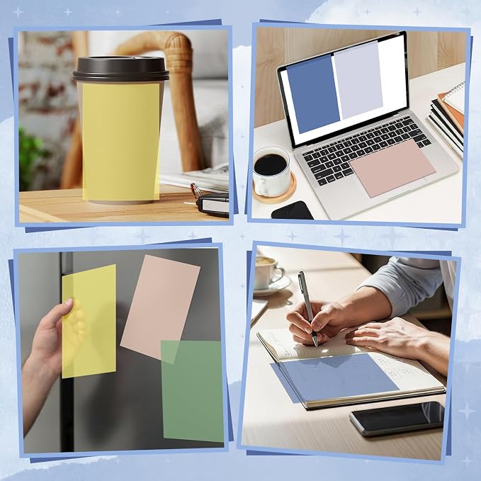 Yinder 4 x 6 Inch Transparent Sticky Notes Translucent Sticky Notes 180 Sheets Waterproof Clear Self Memo Pad See Through Back to School Bible Journaling Accessories Office School Supply(Macaron)