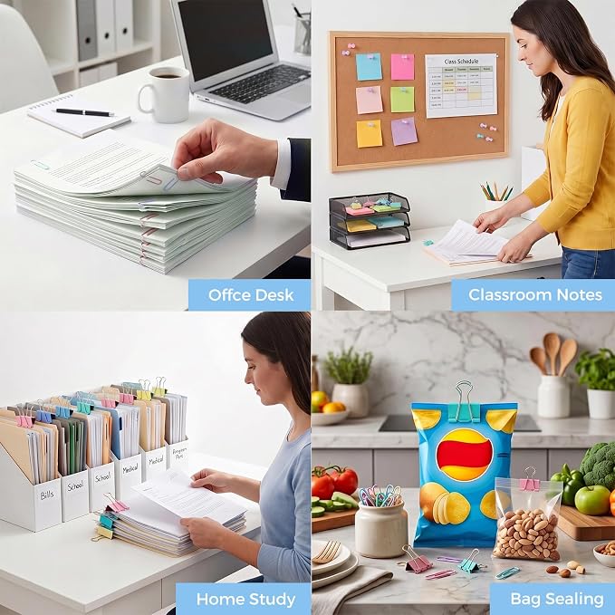 BESARME 279 PCS Paper Clips and Binder Clips Set Assorted Sizes Colorful Metal Clips with Box for Office Home School Paperwork Notes Receipts