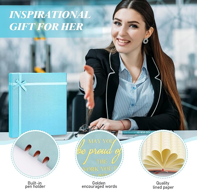 Resurhang 5 Pcs Employee Appreciation Gift Leather Journal Notebook 3 Ballpoint Pens with Box Back to School Thank You Gift for Nurse Volunteer Teacher Secretary Coworker Women(Blue)