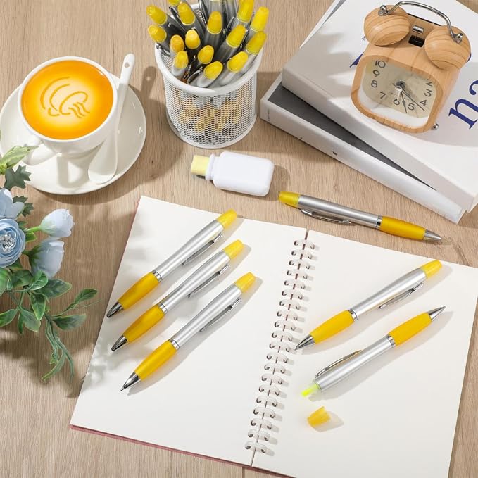 Colarr 30 Pcs Highlighter with Ballpoint Pen Combo Chisel Tips Pen Highlighter Combo for Student Office Writing Coloring Underlining Highlighting(Yellow)