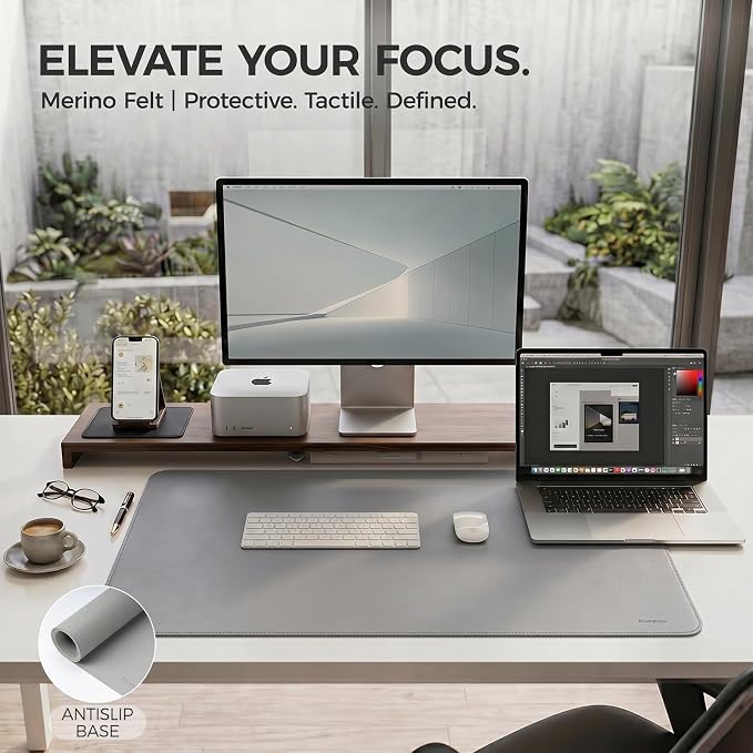 Large Desk Pad Non-Slip Desk Mat Protector for Keyboard Mouse Waterproof Vegan Leather Surface Faux Leather Laptop Mat Smooth Mouse Pad Premium Gift Tube Mist Gray 47" x 23"