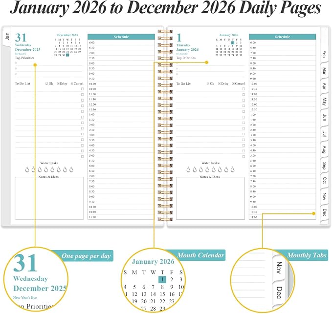 2026-2027 Daily & Monthly Planner - One Page Per Day, Daily Planner from July 2026 - June 2027, Planner 2026-2027 with 12 Monthly Tabs, 8.5" x 11", Flower-B