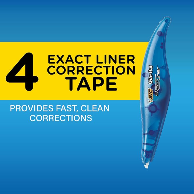 BIC Wite-Out Brand Exact Liner Correction Tape, 19.6 Feet, White, Fast, Clean and Easy to Use Tear-Resistant Tape, 4-Count