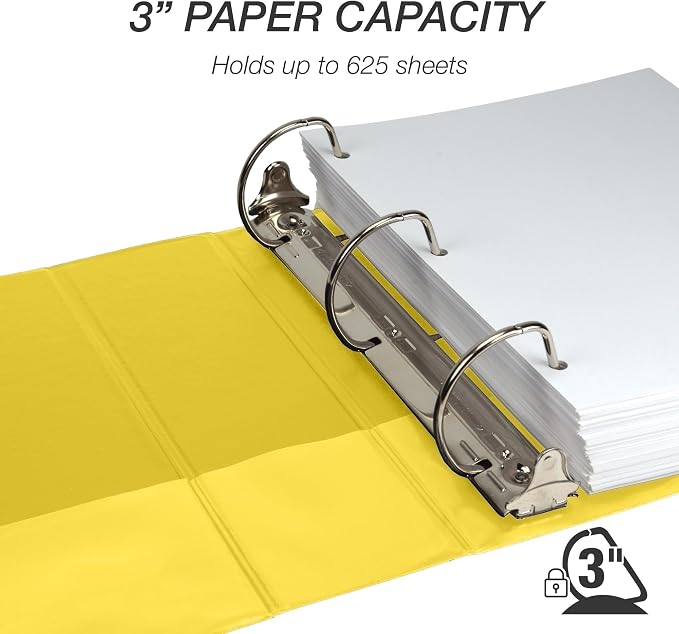 Samsill Durable 3 inch 3 Ring Binder, D Ring Binder, 100% Recycled Chipboard, Yellow, 12 Pack