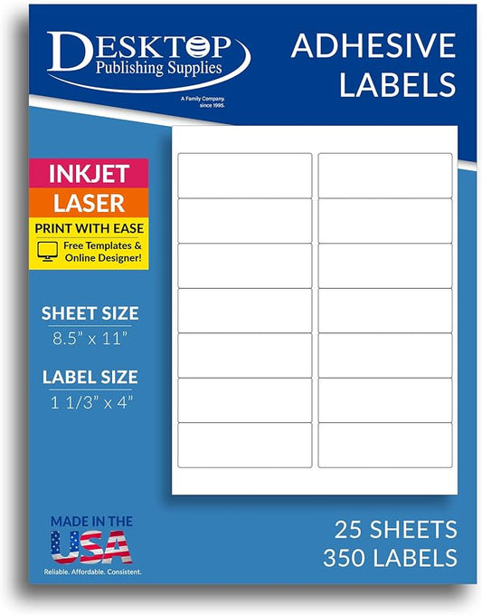 White Address Labels 1 1/3" x 4" Mailing Shipping Stickers - 350 Labels | Printable Matte Labels Permanent Adhesive For Mailing, Shipping, Product Labeling, Organization, And Packaging