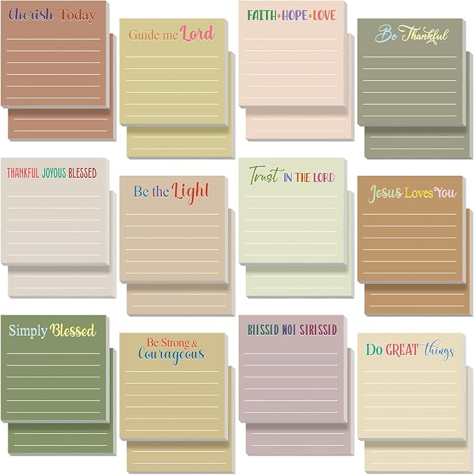 Yinder 24 Pcs Inspirational Sticky Notes, Back to School Supplies, Cute Motivational Sticky Notes Pad Employee Appreciation Gifts Bulk for Teacher Coworker Office 3 x 3'' (Bible,Boho)