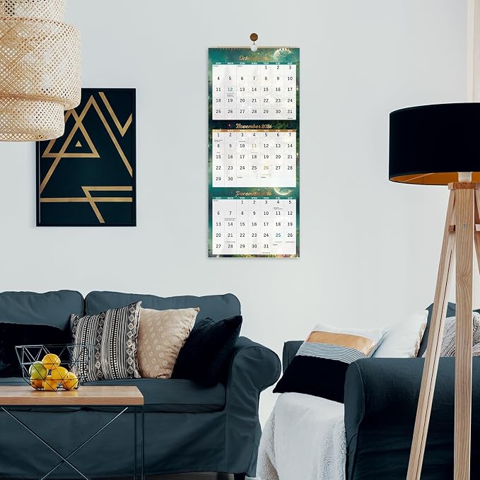 Calendar 2026-2027 - 3 Month Calendar, April 2026 - July 2027, 11"x 26" | 3 Month Wall Calendar Vertical Display (Folded in a Month), 2026-2027 Wall Calendar with Thick Paper, To-do & Notes - Green