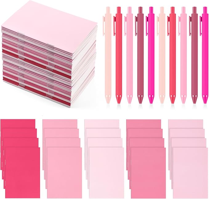 Eaasty 20 Set Mini Notebooks with Ballpoint Pens Bulk Back to School Gift Small Pocket Notepads Gradual Color Composition Journals and Pens for School Supplies Writing Notebooks (Pink Series Colors)