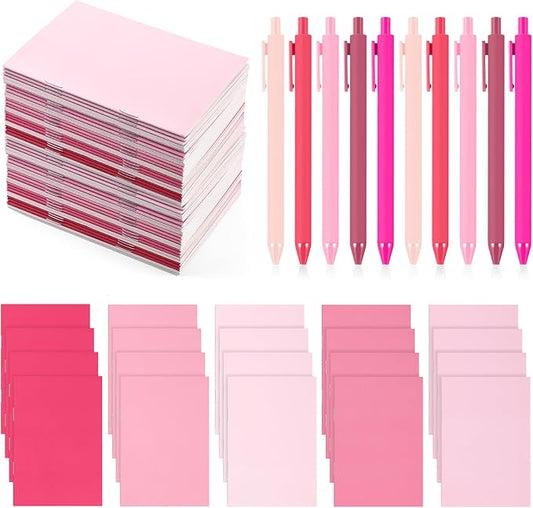 Eaasty 20 Set Mini Notebooks with Ballpoint Pens Bulk Back to School Gift Small Pocket Notepads Gradual Color Composition Journals and Pens for School Supplies Writing Notebooks (Pink Series Colors)