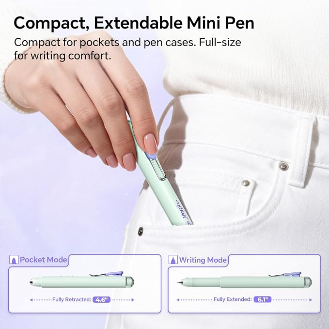 WRITECH Gel Pens Medium Point: Morph 0.7mm Black Ink Mini to Full Size Soft Grip Portable Extendable Pocket Pen Set with 2 Pens and 2 Refills