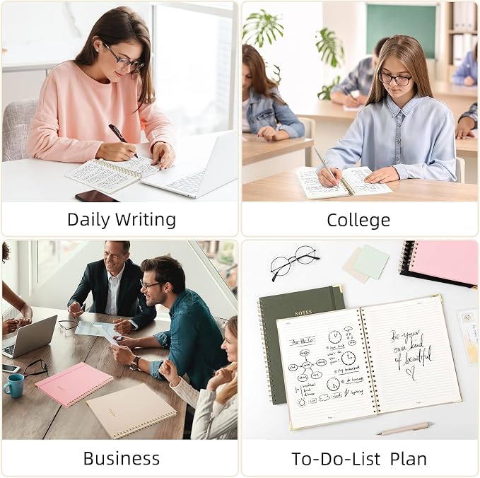 ALKALO A4 Large Spiral Notebook Journal, (8.5×11'') 100 Pages Linen Hardcover College Ruled Journaling For Work & Note Taking Thick Spiral Journal For Writing Daily Journal For Women & Men-Purple