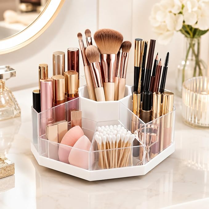 Rotating Pen Holder for Desk, 360 Degree Desk Organizer, Desktop Storage | with 9 Removable Compartments, Detachable Pencil Holder and Art Supply Organizer for Office, School, Makeup Brushes, Markers