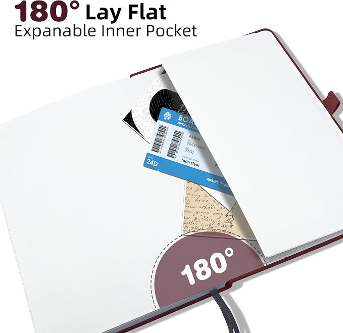 Blank Journal Notebook, A5, 192 Pages 100 GSM Thick Sketch Book for Women Men, Hardcover Leather Unlined Journaling for Work, Notebooks for Writing, 5.8 inches x 8.5 inches (Burgundy)