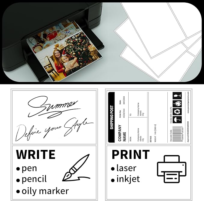 Half Sheet Shipping Labels,Self Adhesive Mailing Labels for Laser & Inkjet Printers,White 8.5x5.5 Half Page Label,200 Sheets