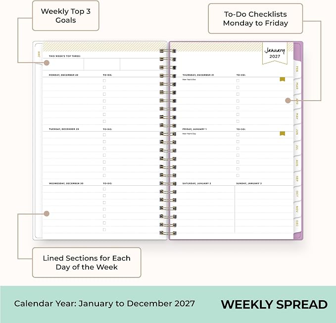 Blue Sky Day Designer 2027 Weekly & Monthly Planner, 5"x8", Kerridge Lilac | January 2027 - December 2027, Clear Pocket Cover, Durable Twin Wire Binding, Storage Pocket, Stickers