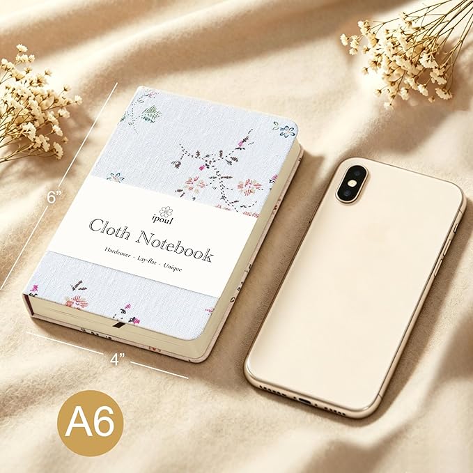 Pocket Journal, Floral Linen Notebook, Similar Embroidered, A6 Notebook, 4x6 Journal, Lay Flat, Hardcover, Lined & Unlined Sketchbook, White