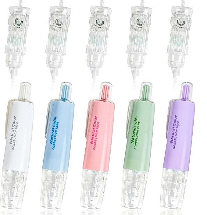 5pcs White Out Correction Tape with 5pcs Replacement Whiteout Tape, Retractable Correction Tape for School, Mini Cute Refillable White Out Tape Pens for Office Note Taking Supplies