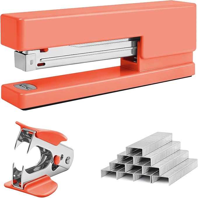 Office Desktop Stapler - 25 Sheet Capacity with 830 Staples and Staple Remover,Staplers for Desk,Non-Slip for School, Home, Orange