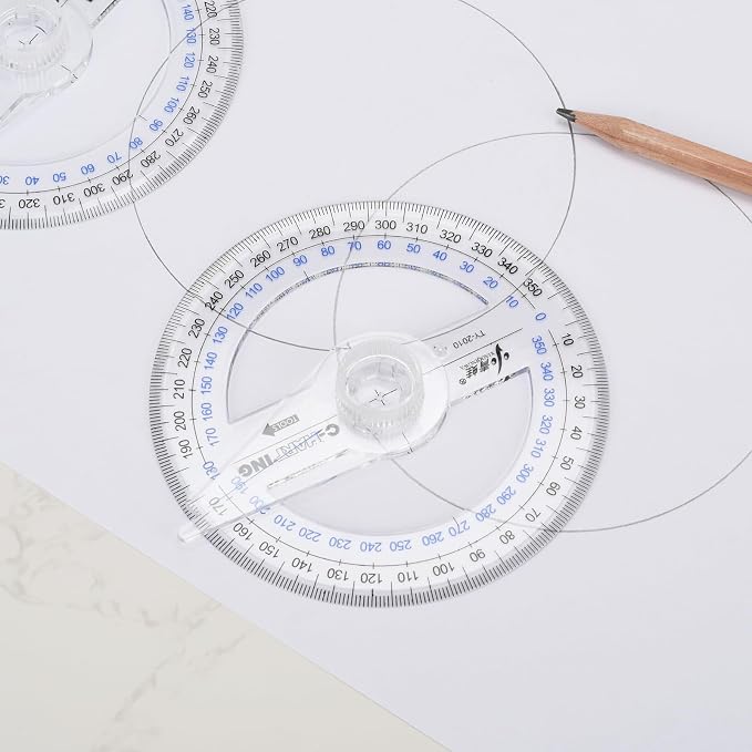 360° Protractor Set (20-Pack) – Clear Plastic Math Protractors for Geometry, Drafting & Angle Measurement – 4-Inch Swing Arm Protractor Ruler for Students, Engineers & Artists