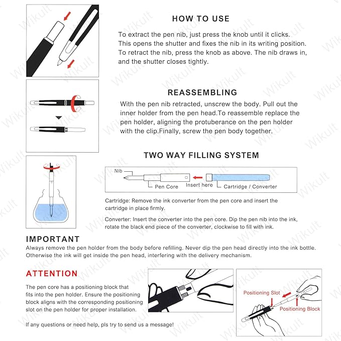 Jinhao 20 Press Fountain Pen, Matte Black Retractable Extra Fine Nib with Ink Converter Set (Black Clip)