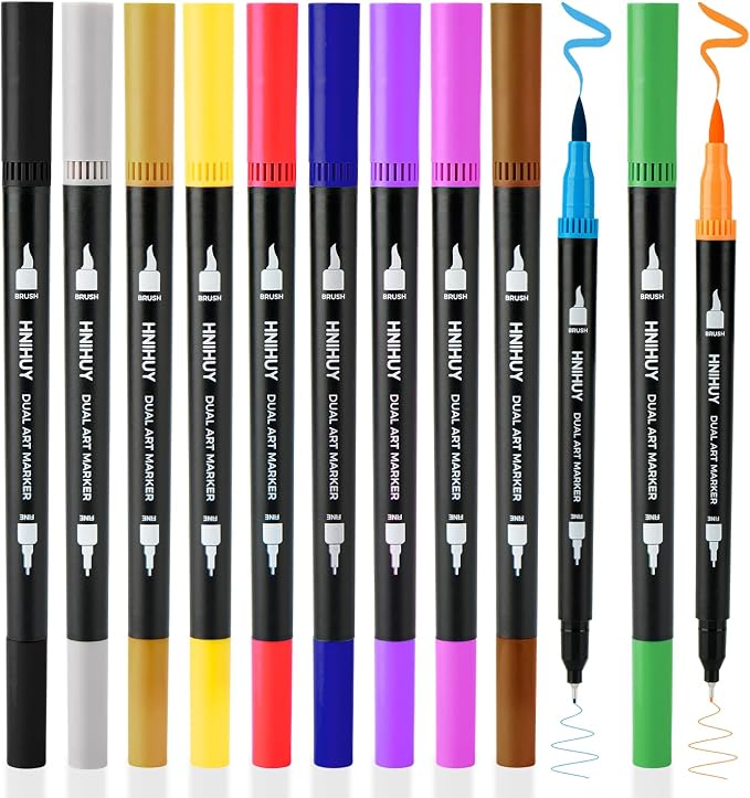 Drawing Pens - Brush Pens Markers for Art Drawing,Sketching | Dual Brush Markers Pens for Artists, Fine & Brush Markers for Art Drawing, Outlining, Manga, Calligraphy Pens