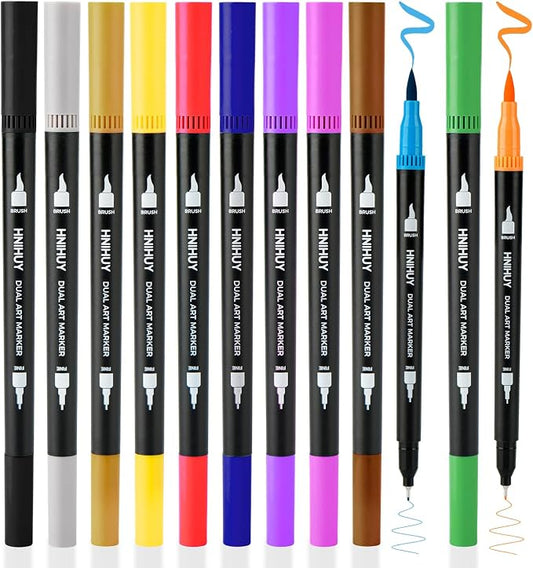 Drawing Pens - Brush Pens Markers for Art Drawing,Sketching | Dual Brush Markers Pens for Artists, Fine & Brush Markers for Art Drawing, Outlining, Manga, Calligraphy Pens
