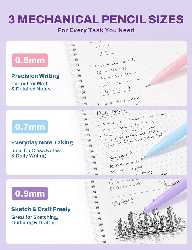 SUNEE 35PCS Aesthetic Stationery Set with Cute Pencil Case, Pastel Highlighters, Black Gel Pens, Mechanical Pencils & Refills, College School Supplies for Students Girls Purple