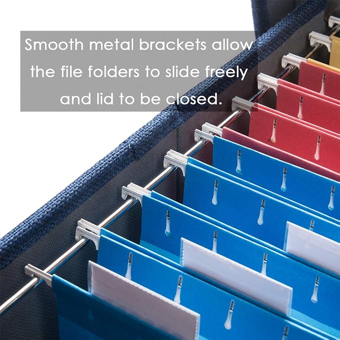 PRANDOM File Organizer Box - Set of 1 Collapsible Decorative Linen Filing Storage Hanging File Folders with Lids Office Cabinet Letter/Legal Size Navy Blue (17x14x11.2 inch)