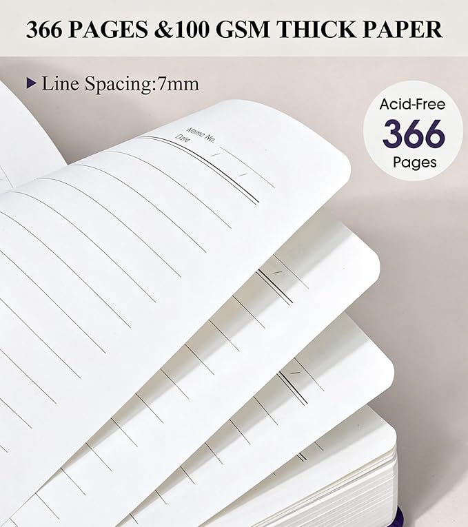 PAIBAS A5 Journal Notebook College Ruled 366 Page Leather Journal for Women | Medium notebook A5 journal with 100gsm lined notebook paper, 3 ribbon bookmarks, cover pocket & brass snap button 5.9"x8.4"
