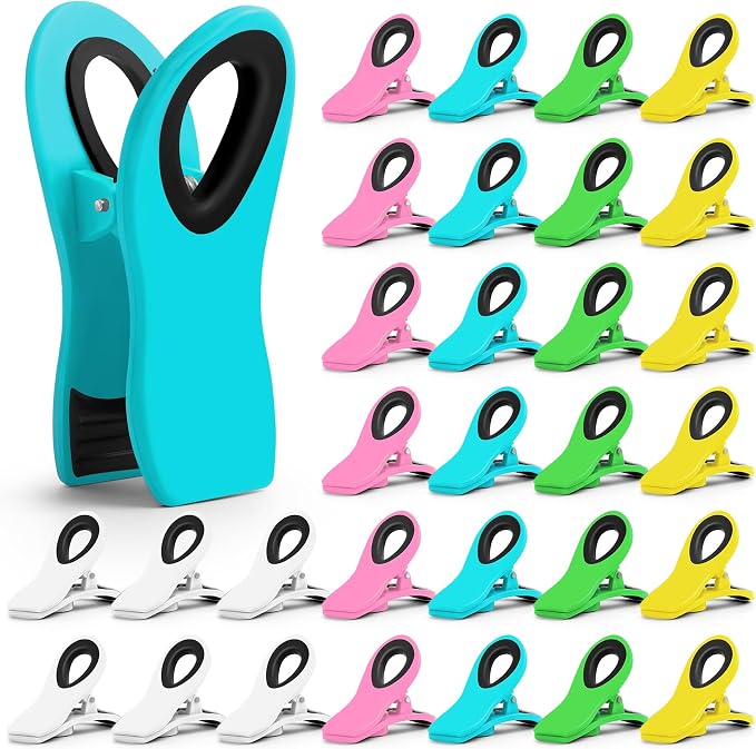 JETMORE 30 Pack Chip Clips Magnetic, Multicolor Food Clips for Bags, Office | Bulk color assortment supports home, office and events, bag clips close snacks, while magnetic chip clips keep notes visible