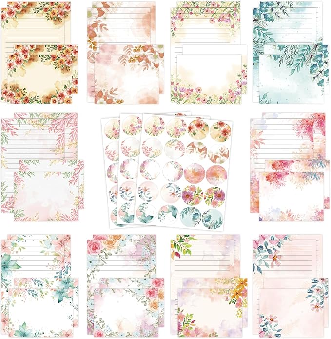 FUNCLASS 160 Pcs Floral Stationery Set Letter and Envelopes | 50 Lined Stationery Paper and 50 Matching Envelopes , 5.5 x 8.25 Inches Letter Writing Stationery for Home, Office, School