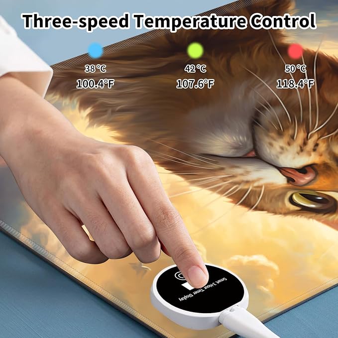 Warm Desk Pad,Heated Desk Pad,Office Mat,3 Heating Levels & 3 Hours Auto Shut-Off,31.5"*13" Gaming Mouse Laptop Keyboard Leather Desk Mat,Orange Cat Sky