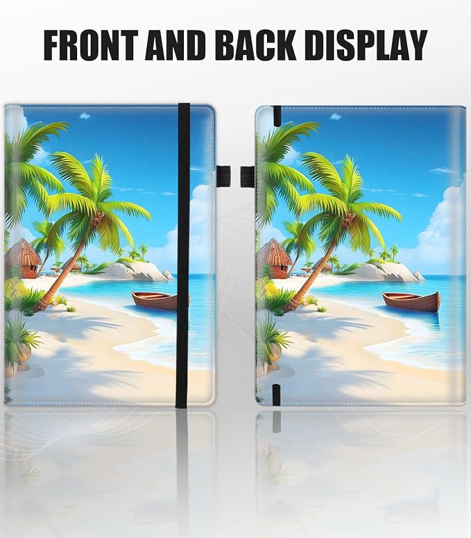 Hardcover Executive Notebooks, A5 PU Leather Lined Journal Notebook, 200 Pages Thick Paper Subject Notebooks for School,Work,Home Writing Business Notebook, Diary Book ，Ocean Beach