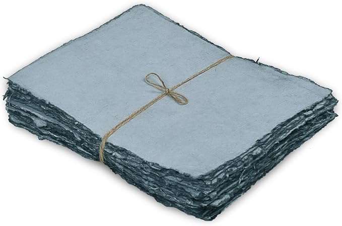 LEATHER VILLAGE Grey Deckled Edge Watercolor Paper 25 Sheets 6x8 Inches | Handmade cotton rag paper in soft grey tone, 150 GSM thick for calligraphy, letter writing, invitations and ink art