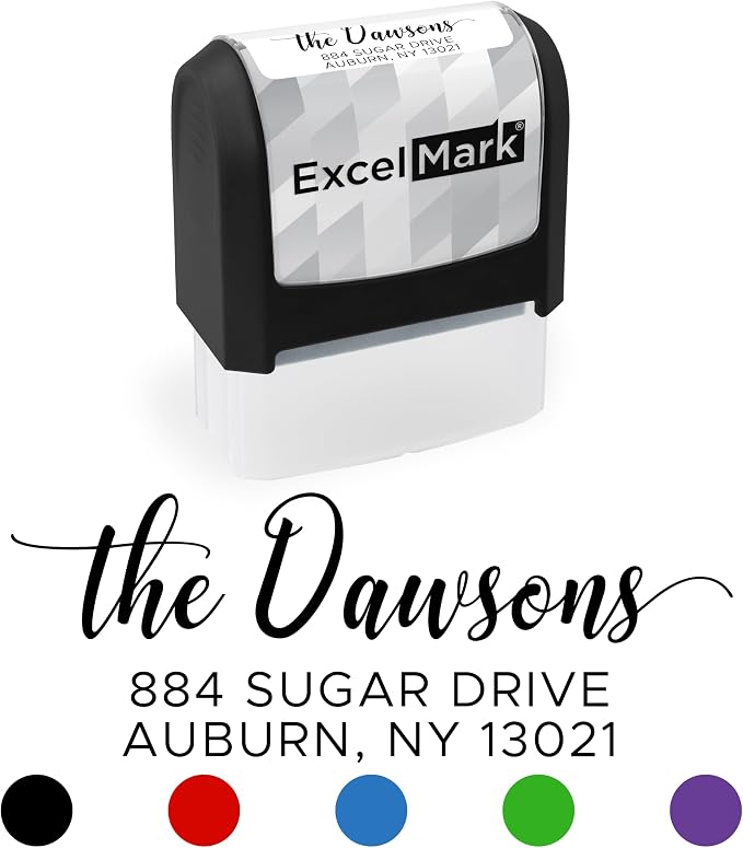 ExcelMark Address Stamp - Custom Return Address Stamp with Elegant Designs, Vibrant Colors & Patterns – Perfect for Mail, Invitations & Gifts (Black, Signature Script)