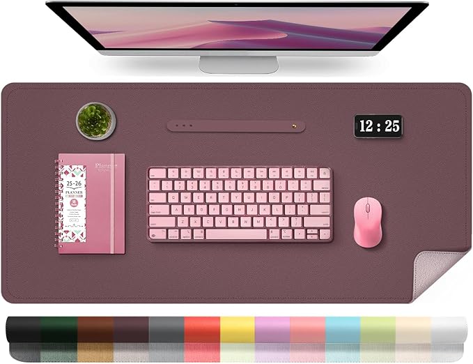 Leather Desk Pad Protector, 39.4'' X 17'' Large Mouse Pad, Office Desk Mat, Non-Slip PU Leather & Suede Base Desk Blotter, Laptop Desk Pad, Desktop Mat for Office Home, Dark Purple