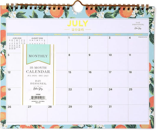 Blue Sky 2026-2027 Monthly Academic Wall Calendar, 11"x8.75" Orange Blossom | July 2026 - December 2027, Durable Twin Wire Binding, Colorful Interior, For Home, Office And Classroom, Day Designer