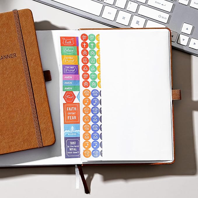 2027 Planner - Christian Planner 2027, JAN. 2027 - DEC. 2027, 5.7" x 8.4" | 2027 Weekly Monthly Planner with Stickers, Daily Bible Planner 2027, Pen Holder, Back Pocket, Leather Hardcover - Brown
