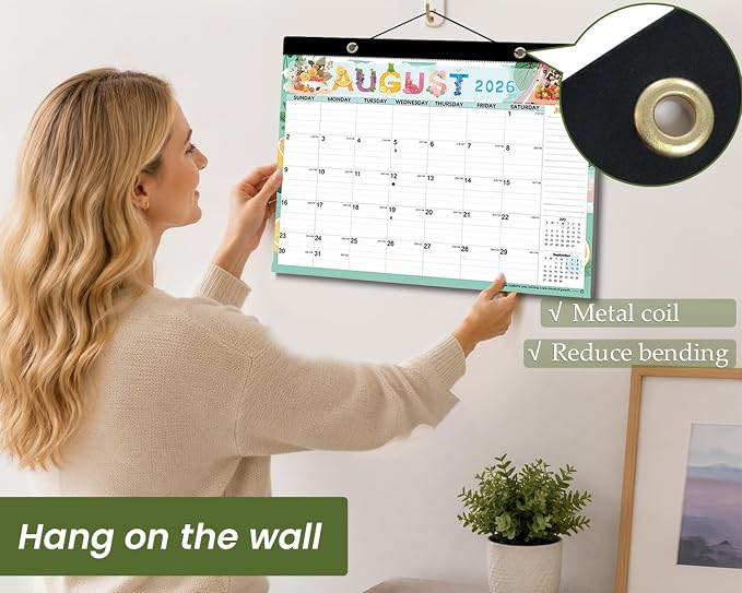 AECCN Desk Calendar 2026-2027, 18 Months Calendar, 17" x 11.4" Large Space, Anti Ink Bleed and Transparent Cover, Desktop Calendar with Stickers for Home & Office Planning-Colorful