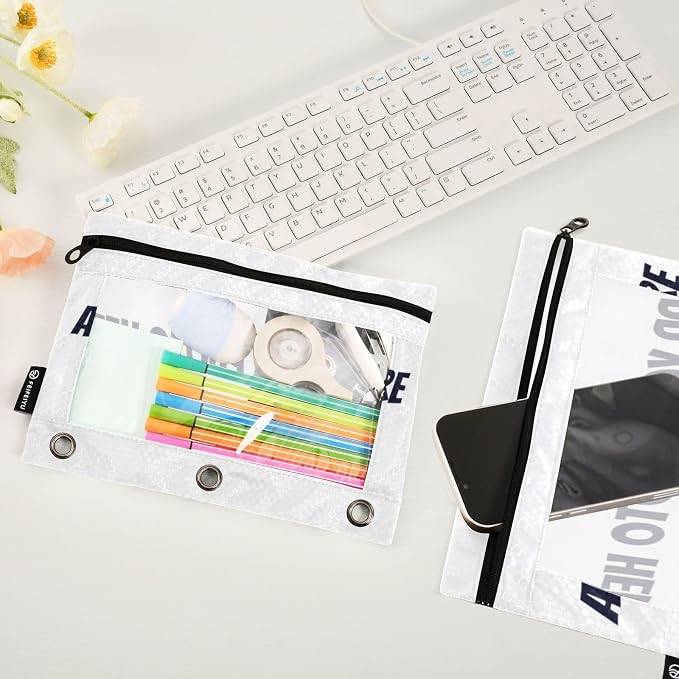 Gredecor Personalized Binder Pencil Pouch 3 Ring 2 Pack Custom Zipper Pencil Pouches Case Customized Add Your Own Picture Text Clear Binder Organizer for School Office