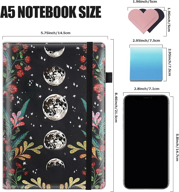 Hardcover Executive Notebooks, A5 PU Leather Lined Journal Notebook, 200 Pages Thick Paper Subject Notebooks for School,Work,Home Writing Business Notebook, Diary Book ，Plants and Leaves