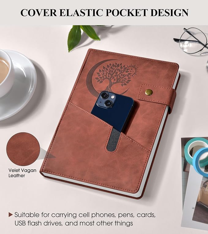 PAIBAS 7.6 x 10 Lined Notebook Journal 366 Pages Leather Journal for Men | Large notebook B5 journal with 100gsm lined notebook paper college ruled, 3 ribbon bookmarks, cover pocket & brass snap.
