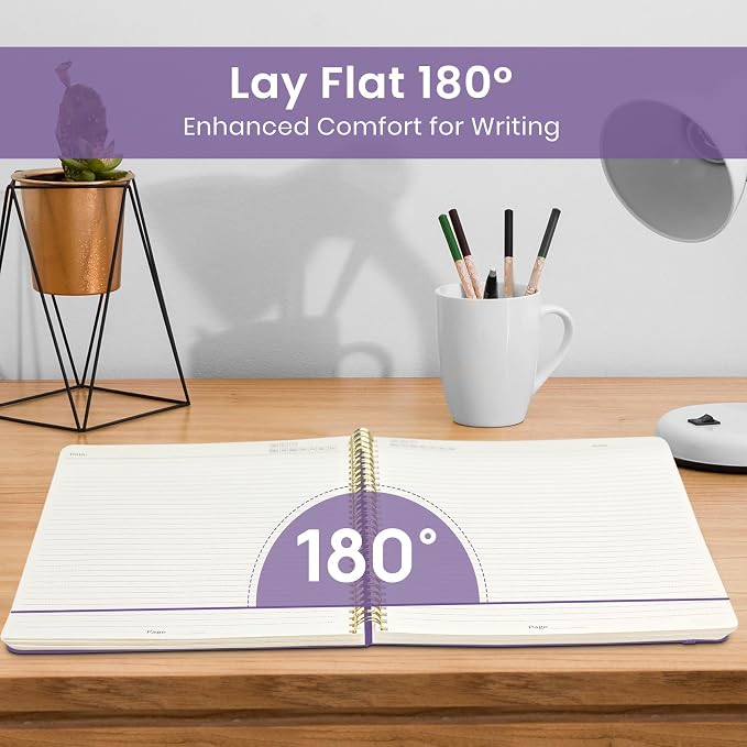 Taja Large Spiral Lined Journal for Women, 8.5" x 11" Notebooks for Work Collge Ruled, A4 Aesthetic Cute Journaling Notebooks for Writing, Plastic Cover, Purple Blocks